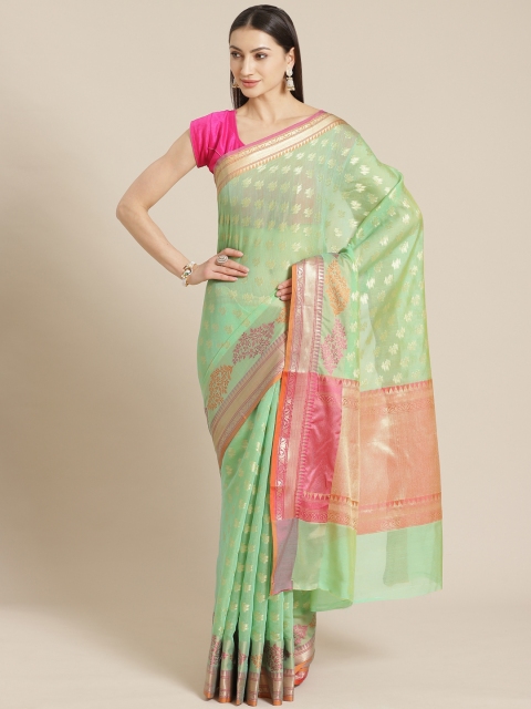 

Mitera Green & Golden Zari Jacquard Woven Design Celebrity Banarasi Saree