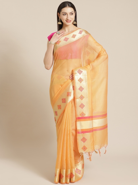 

Mitera Orange & Golden Zari Woven Design Celebrity Banarasi Saree