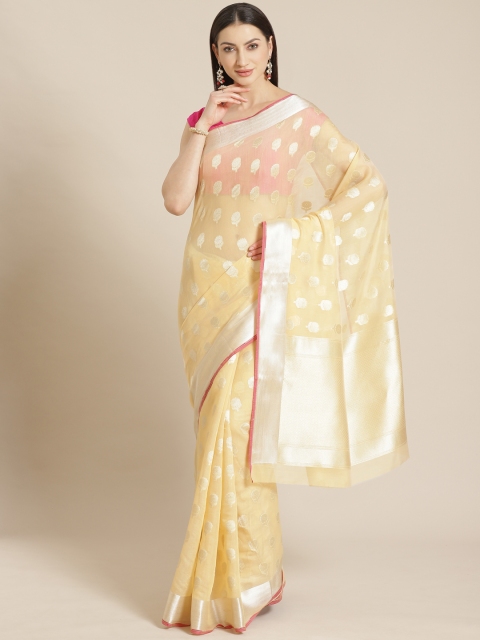 

Mitera Cream-Coloured & Golden Woven Design Banarasi Saree