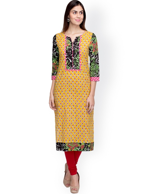 

Laabha Yellow Floral Print Kurta