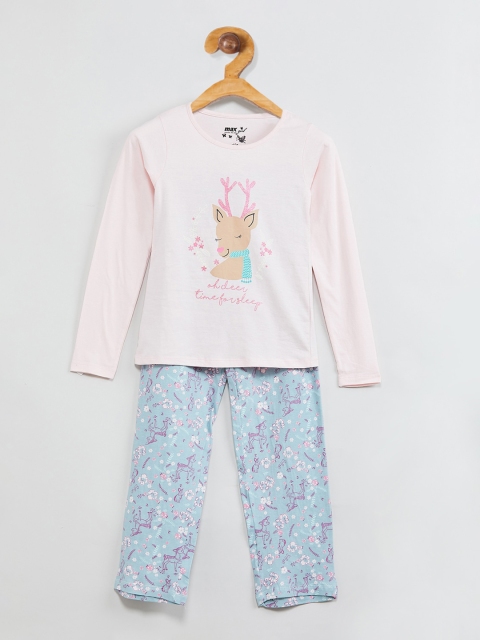 

max Girls Pink & Blue Printed Night suit