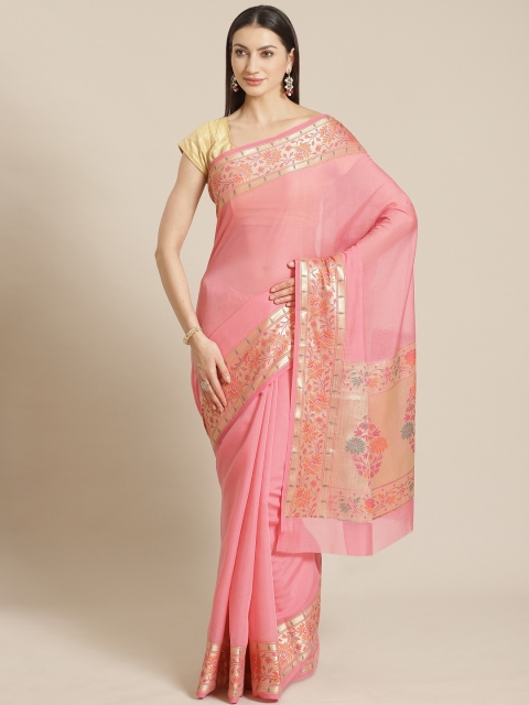 

Mitera Pink Solid Banarasi Saree