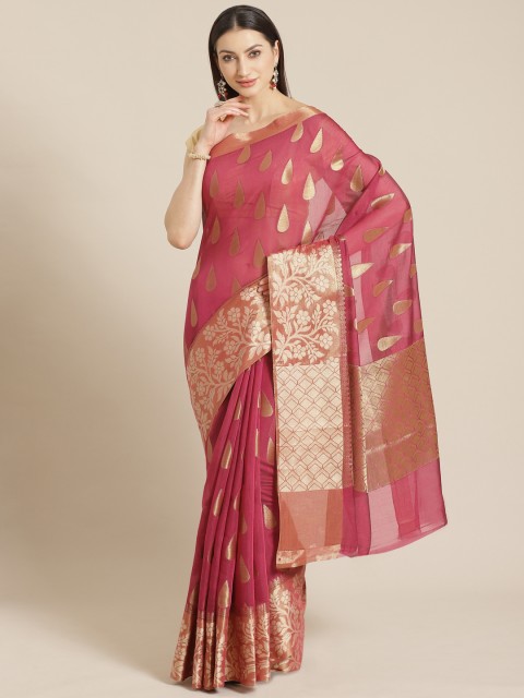 

Mitera Magenta & Golden Zari Woven Design Banarasi Saree