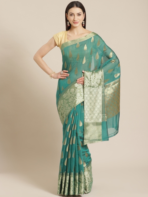 

Mitera Green & Golden Zari Woven Design Banarasi Celebrity Saree