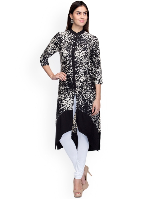 

Laabha Black & White Animal Print High-Low Kurta