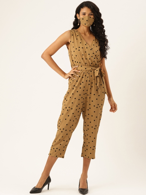 

DIVA WALK EXCLUSIVE Women Brown Black Polka Dot Print Wrap Capri Jumpsuit