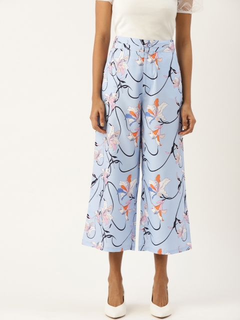 

DIVA WALK EXCLUSIVE Women Blue & Black Regular Fit Floral Printed Parallel Trousers