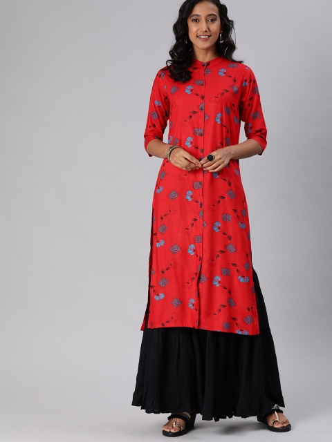 

MIMOSA Women Red & Blue Printed Straight Kurta