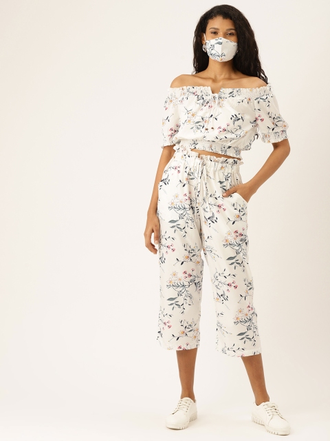 

DIVA WALK EXCLUSIVE Women White Blue Floral Print Two-Piece Set
