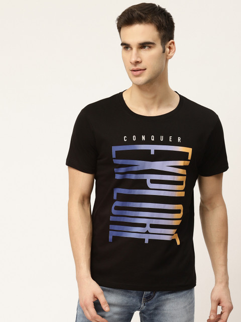 

Moda Rapido Men Black Pure Cotton Printed Round Neck Pure Cotton T-shirt