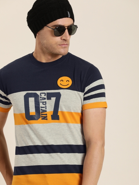 

Moda Rapido Men Navy Blue Striped Round Neck T-shirt