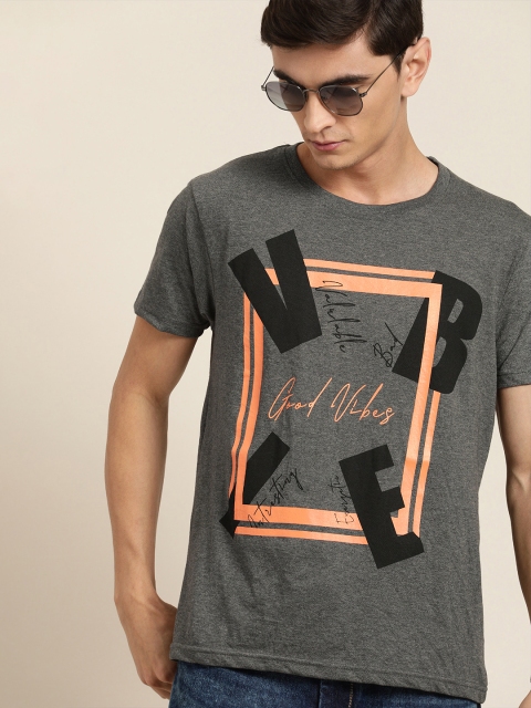 

Moda Rapido Men Charcoal Grey Printed Round Neck T-shirt