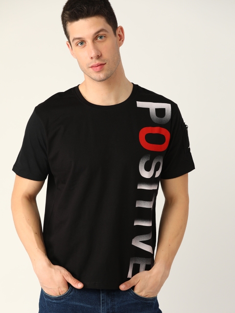 

Moda Rapido Men Black & White Pure Cotton Typography Printed T-shirt