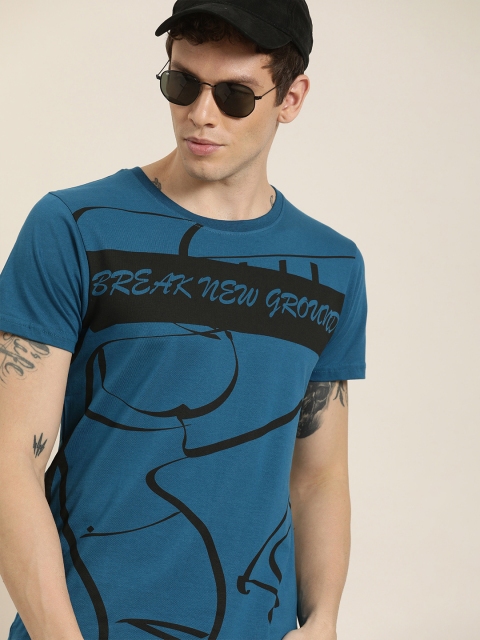 

Moda Rapido Men Teal Blue & Black Printed Round Neck T-shirt