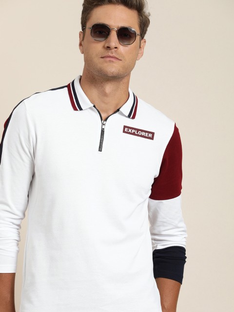 

Moda Rapido Men White Solid Polo Collar T-shirt With Colourblocked Sleeves