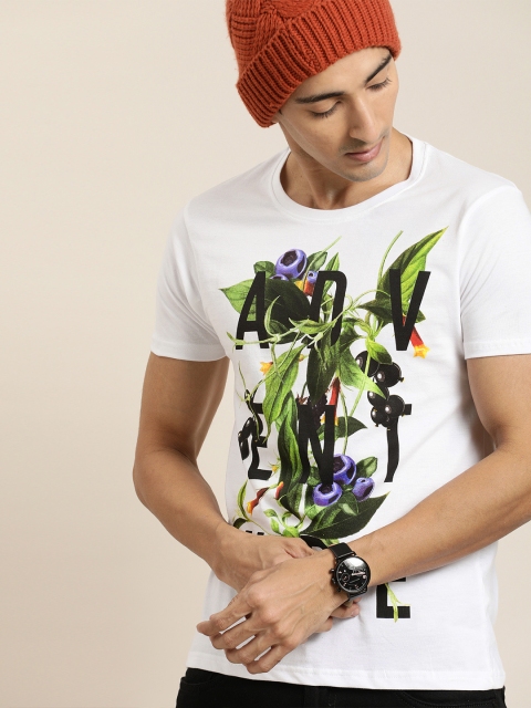 

Moda Rapido Men White Printed Round Neck T-shirt