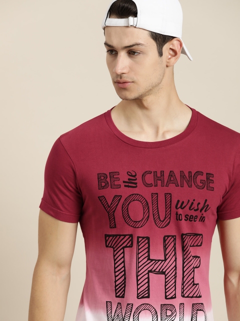 

Moda Rapido Men Maroon & White Pure Cotton Typography Printed Round Neck T-shirt