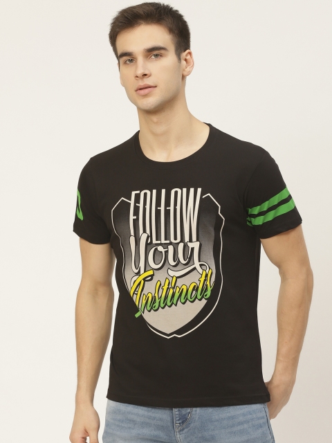 

Moda Rapido Men Black & Off-White Printed Pure Cotton Round Neck T-shirt