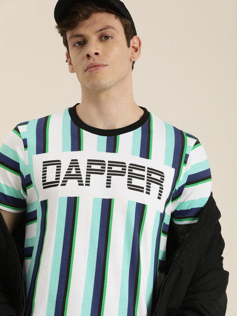 

Moda Rapido Men Multicoloured Striped Round Neck Pure Cotton T-shirt, Multi