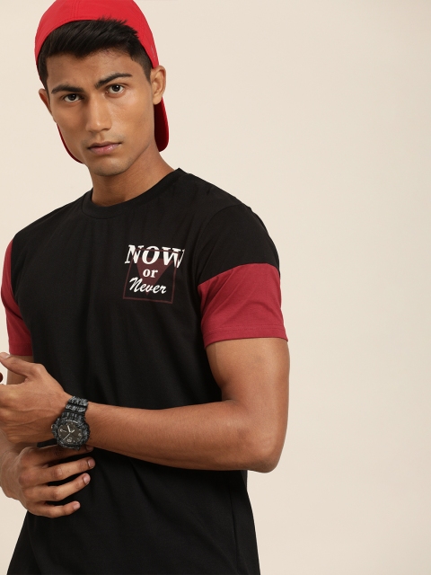 

Moda Rapido Men Black Solid Round Neck T-shirt with Printed Detail