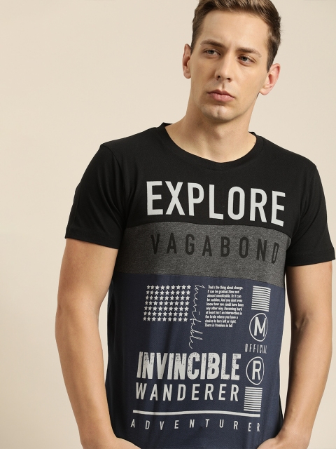 

Moda Rapido Men Black Printed Round Neck Pure Cotton T-shirt