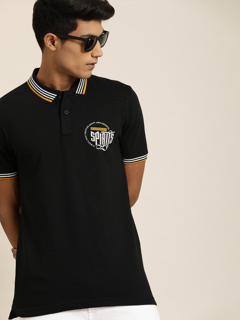 

Moda Rapido Men Black Solid Polo Collar Pure Cotton T-shirt