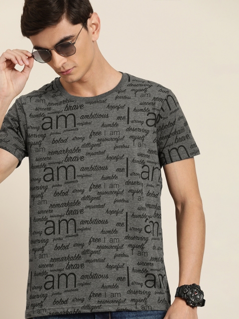 

Moda Rapido Men Charcoal Grey & Black Printed Round Neck T-shirt