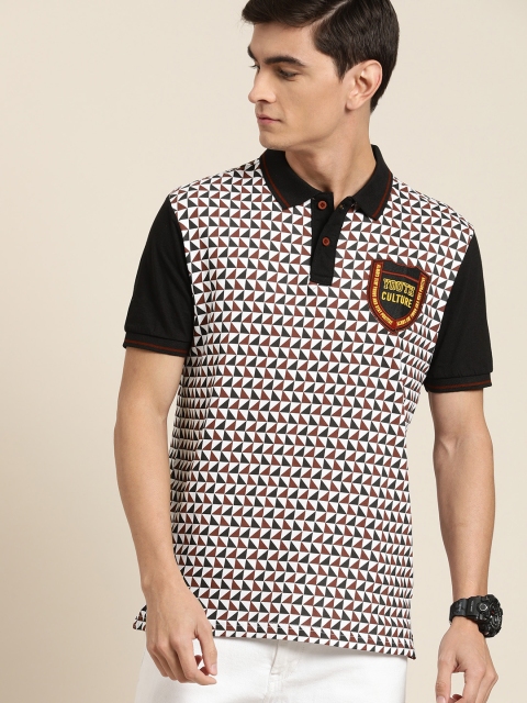 

Moda Rapido Men White & Black Printed Polo Collar T-shirt With Applique