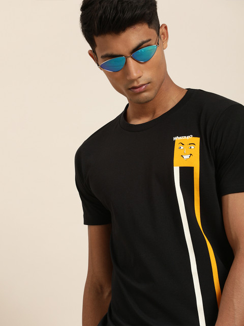 

Moda Rapido Men Black Placement Printed Round Neck T-shirt