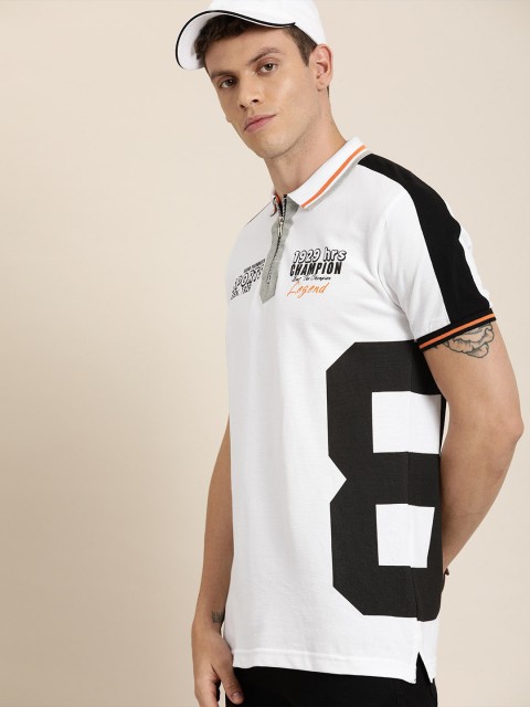 

Moda Rapido Men White & Black Printed Polo Collar T-shirt