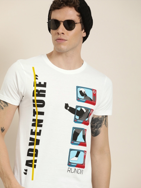 

Moda Rapido Men White Printed Round Neck Pure Cotton T-shirt