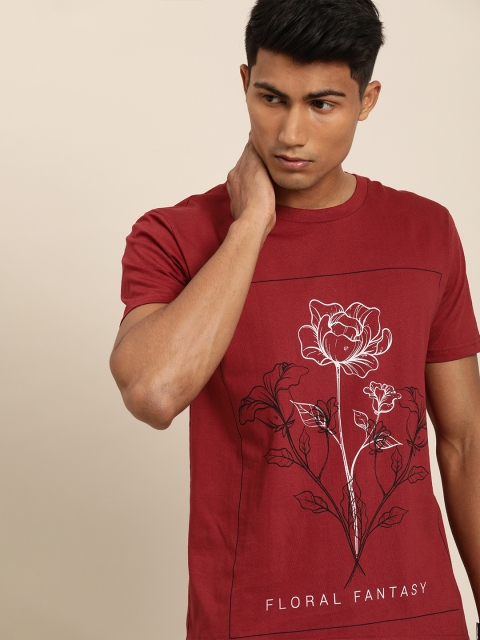 

Moda Rapido Men Maroon Floral Printed Round Neck T-shirt