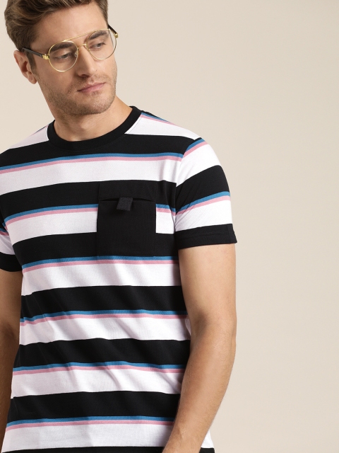 

Moda Rapido Men White & Black Striped Round Neck T-shirt