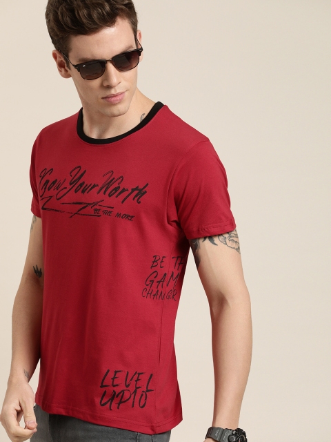 

Moda Rapido Men Maroon Printed Round Neck T-shirt