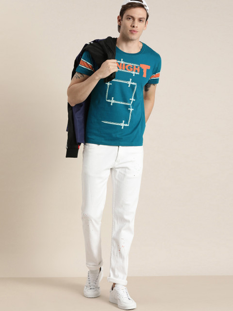 

Moda Rapido Men Teal Printed Round Neck T-shirt