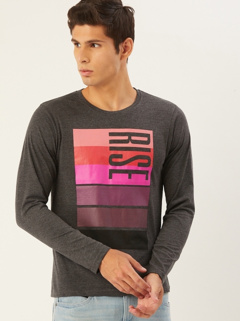 

Moda Rapido Men Charcoal Grey Pink Striped Pure Cotton T-shirt