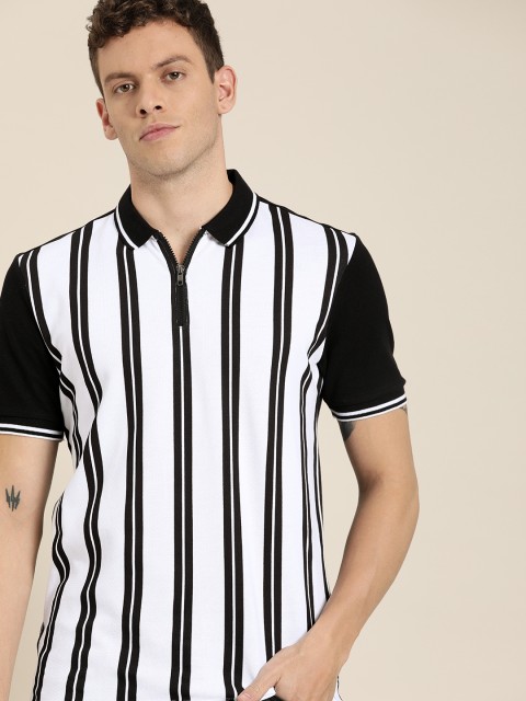 

Moda Rapido Men White & Black Striped Polo Collar T-shirt