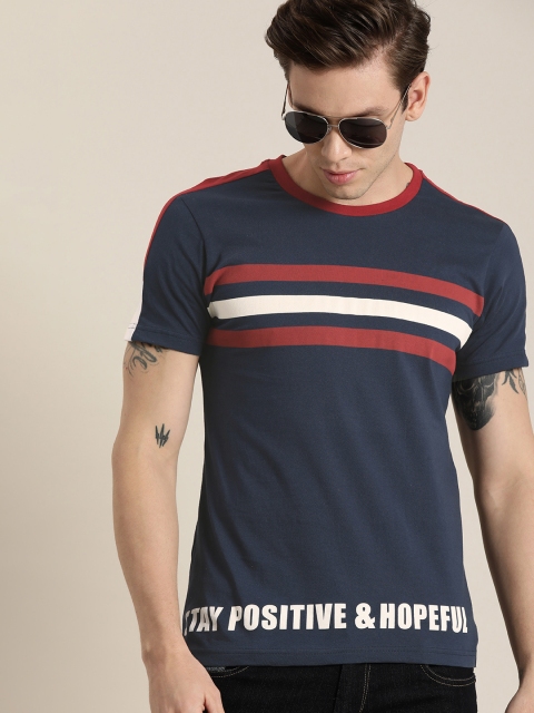 

Moda Rapido Men Navy Blue Red Striped Round Neck Pure Cotton T-shirt