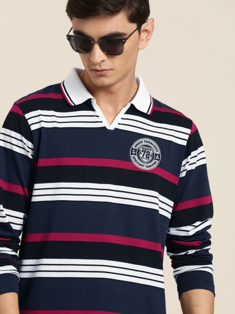 

Moda Rapido Men Navy Blue & White Striped Polo Collar T-shirt