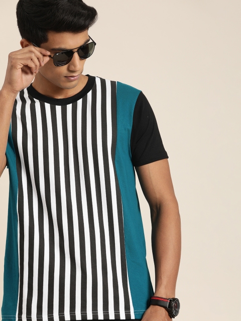 

Moda Rapido Men Black & White Striped Pure Cotton Round Neck T-shirt