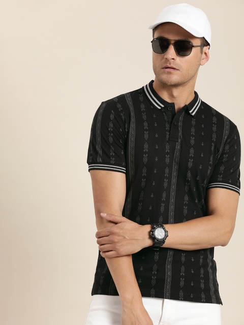 

Moda Rapido Men Black Striped Polo Collar T-shirt