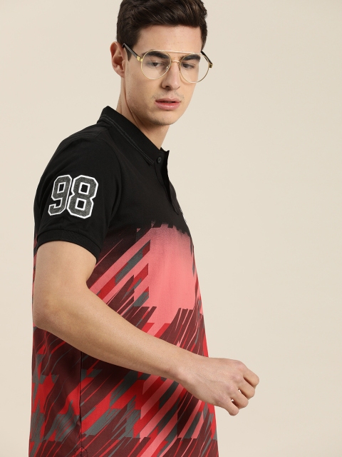 

Moda Rapido Men Black& Red Printed Polo Collar T-shirt
