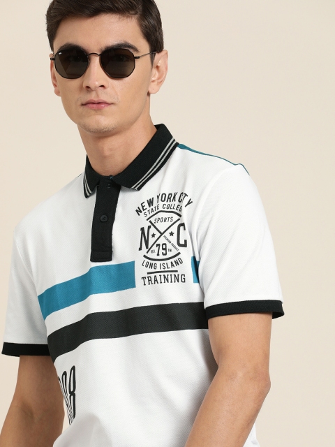 

Moda Rapido Men White Printed Polo Collar Pure Cotton T-shirt