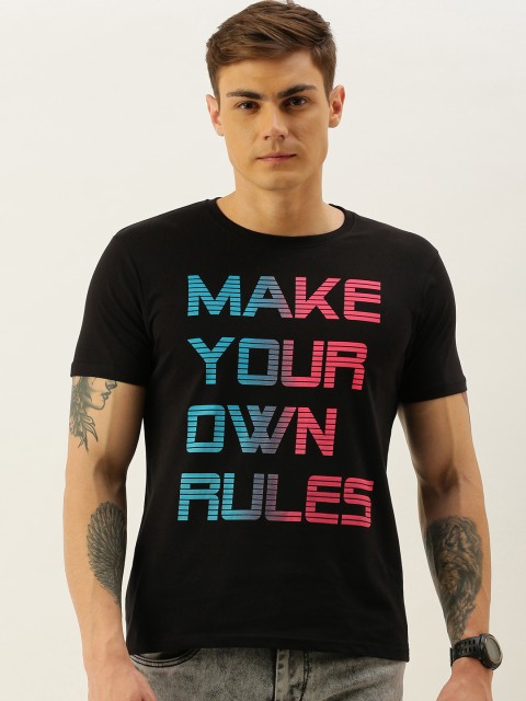 

Moda Rapido Men Black Printed Round Neck Pure Cotton T-shirt