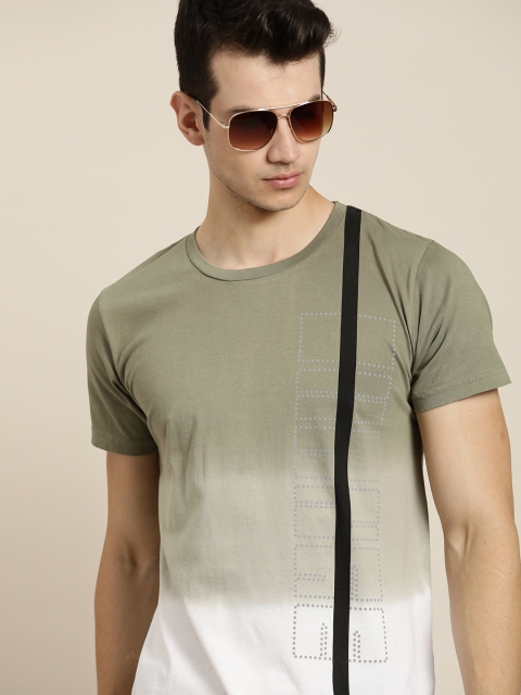 

Moda Rapido Men Olive Green White Dyed Round Neck Pure Cotton T-shirt