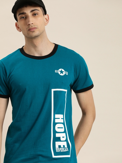 

Moda Rapido Men Teal Blue Printed Round Neck T-shirt