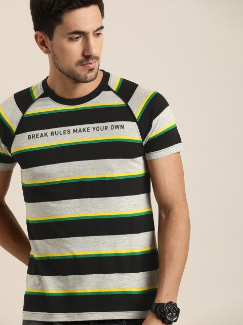 

Moda Rapido Men Grey Melange & Black Striped Round Neck T-shirt