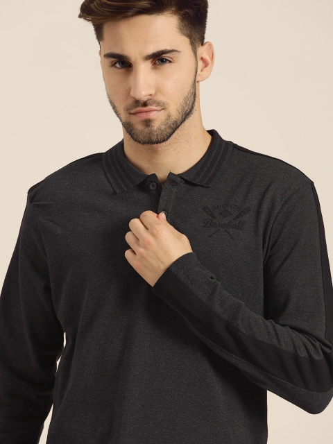 

Moda Rapido Men Charcoal Grey Pure Cotton Solid Polo Collar T-shirt