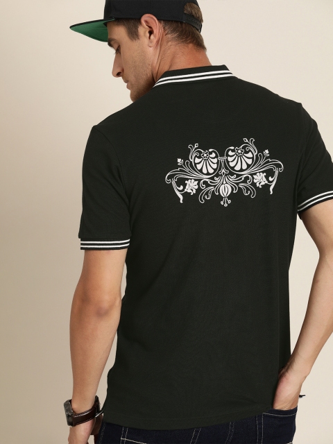 

Moda Rapido Men Black Printed Polo Collar Pure Cotton T-shirt