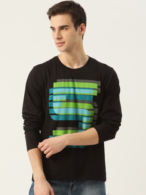 

Moda Rapido Men Black & Blue Graphic Printed Pure Cotton T-Shirt